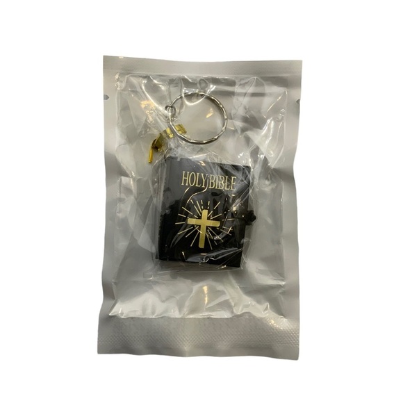 Bible Keychain Turnable Pages Pages Religious Mini Bible Book Pendant Black Gold - Picture 11 of 16
